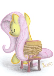 Size: 1229x1749 | Tagged: safe, artist:patoriotto, fluttershy, pony, g4, chair, female, rope, scene interpretation, solo, tied up, traditional art, unsexy bondage