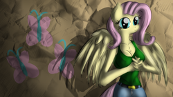 Size: 3000x1687 | Tagged: safe, artist:malamol, fluttershy, anthro, g4, female, solo