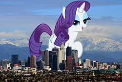 Size: 924x617 | Tagged: safe, rarity, pony, g4, california, city, giant pony, giantess, highrise ponies, los angeles, macro, ponies in real life