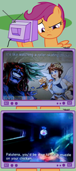 Size: 564x1255 | Tagged: safe, scootaloo, g4, exploitable meme, hades, kid icarus, kid icarus: uprising, pit (kid icarus), scootachicken, spoiler, tv meme, unamused