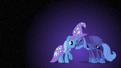 Size: 1600x900 | Tagged: safe, artist:mixermike622, artist:signorile, princess luna, trixie, pony, g4, duo, female, lesbian, s1 luna, ship:luxie, shipping, vector