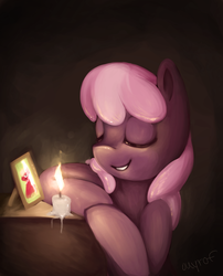 Size: 1245x1538 | Tagged: dead source, safe, artist:ouyrof, big macintosh, cheerilee, earth pony, pony, g4, candle, female, glowing, mare, photo, solo focus