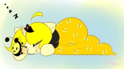 Size: 900x500 | Tagged: safe, artist:kikiluv17, oc, oc only, alicorn, bee, pony, alicorn oc, blanket, sleeping, zzz