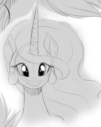 Size: 337x425 | Tagged: safe, artist:sunibee, princess celestia, pony, g4, cute, cutelestia, female, looking at you, monochrome, portrait, smiling, solo