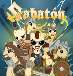 Size: 2394x2505 | Tagged: safe, artist:havebkyourway, pony, album cover, badass, beer, blackletter, metal, ponified, ponified album cover, sabaton, swedish flag, viking