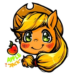 Size: 698x706 | Tagged: safe, applejack, earth pony, pony, g4, apple, female, obligatory apple, portrait, simple background, solo