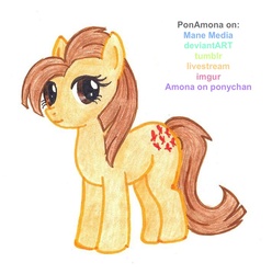 Size: 711x718 | Tagged: safe, artist:ponamona, butterscotch (g1), pony, g1, g4, female, g1 to g4, generation leap, solo, traditional art