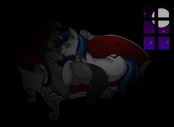 Size: 1283x935 | Tagged: dead source, safe, artist:tilly-towell, dj pon-3, octavia melody, vinyl scratch, earth pony, pony, unicorn, g4, couch, duo, female, lesbian, sad, ship:scratchtavia, shipping