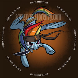 Size: 600x600 | Tagged: safe, artist:samszym, rainbow dash, pegasus, pony, g4, female, knife, mare, mouth hold, solo