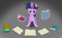 Size: 1161x708 | Tagged: safe, artist:phallen1, twilight sparkle, pony, unicorn, g4, book, magic, messy mane, nervous, reading, telekinesis, unicorn twilight