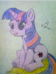 Size: 480x640 | Tagged: safe, artist:socksthewarrior, twilight sparkle, g4, sitting, traditional art