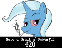 Size: 515x397 | Tagged: safe, artist:thew1z4rd, trixie, pony, unicorn, g4, 420, drugs, female, great and powerful, high, mare, simple background, smoking, solo, stoned trixie, white background
