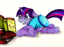 Size: 1500x1117 | Tagged: safe, artist:jamescorck, twilight sparkle, g4, book, crying, pillow, reading