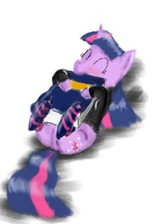 Size: 1309x1758 | Tagged: safe, artist:peperoger, twilight sparkle, pony, g4, bibliovore, book, clothes, cute, female, happy, nom, on back, socks, solo, striped socks