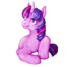 Size: 400x371 | Tagged: safe, artist:spudjuice, twilight sparkle, pony, unicorn, g4, female, looking up, lying, mare, prone, simple background, smiling, solo, white background