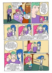 Size: 755x1057 | Tagged: safe, artist:demdoodles, dj pon-3, pinkie pie, spike, vinyl scratch, human, comic:measurements, g4, comic, female, humanized, male, ship:sparity, shipping, straight