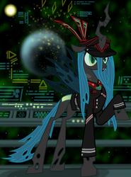 Size: 900x1215 | Tagged: dead source, safe, artist:colorcopycenter, queen chrysalis, changeling, changeling queen, g4, clothes, female, science fiction, uniform