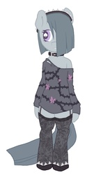 Size: 580x1000 | Tagged: safe, artist:lonelycross, marble pie, earth pony, pony, g4, bipedal, clothes, collar, fashion, lonely inky, standing, stockings, wingding eyes