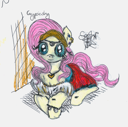 Size: 1600x1582 | Tagged: safe, artist:vegemiteguzzler, fluttershy, g4, romani, traditional art