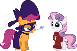 Size: 9062x6000 | Tagged: safe, artist:masem, scootaloo, sweetie belle, pegasus, pony, unicorn, g4, absurd resolution, crossover, duo, fred (super chicken), george of the jungle, george of the jungle (1967), simple background, super chicken, transparent background, vector