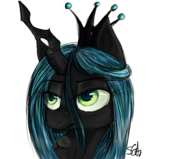 Size: 1240x1152 | Tagged: safe, artist:v-velvet, queen chrysalis, changeling, changeling queen, g4, crown, female, green eyes, horn, jewelry, regalia