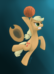 Size: 1024x1417 | Tagged: safe, artist:ter0k, applejack, earth pony, pony, g4, basketball, female, midair, solo