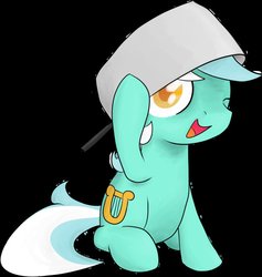 Size: 871x918 | Tagged: dead source, safe, artist:lyratriestodraw, lyra heartstrings, pony, unicorn, g4, black background, cute, female, looking at you, one eye closed, open mouth, pot, simple background, sitting, smiling, solo, wink