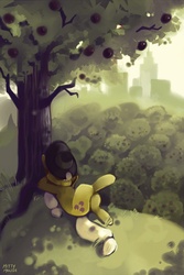 Size: 666x1000 | Tagged: safe, artist:mittymandi, applejack, g4, orchard, sleeping, sweet apple acres, tree