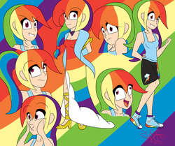 Size: 3014x2516 | Tagged: safe, artist:elactra02, rainbow dash, human, g4, alternate hairstyle, clothes, converse, dashface, derp, dress, female, gala dress, humanized, shoes, solo