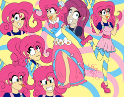 Size: 3210x2507 | Tagged: safe, artist:elactra02, pinkie pie, human, g4, :3, alternate hairstyle, clothes, dress, female, gala dress, hat, humanized, party hat, pinkamena diane pie, solo, tongue out