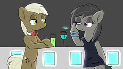 Size: 1920x1080 | Tagged: safe, artist:verminshy, frederic horseshoepin, octavia melody, earth pony, pony, g4, bedroom eyes, bipedal, bipedal leaning, club, dress, female, leaning, male, mare, stallion, swapped cutie marks