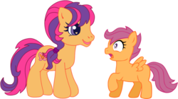 Size: 865x483 | Tagged: safe, artist:ludiculouspegasus, scootaloo, scootaloo (g3), g3, g3.5, g4, heart, heart eyes, wingding eyes