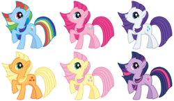 Size: 2010x1170 | Tagged: safe, artist:colossalstinker, color edit, applejack, fluttershy, pinkie pie, rainbow dash, rarity, star swirl, twilight sparkle, g4, mane six, palette swap, recolor