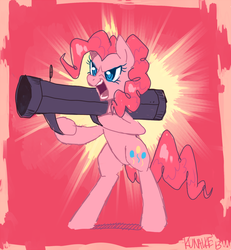 Size: 900x973 | Tagged: safe, artist:kunaike, pinkie pie, earth pony, pony, g4, bipedal, female, rocket launcher, solo