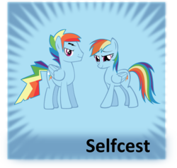 Size: 1149x1095 | Tagged: safe, rainbow dash, g4, meta, rainbow blitz, rule 63, selfcest, spoiler tag, spoilered image joke