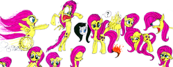 Size: 3440x1340 | Tagged: safe, artist:colossalstinker, fluttershy, pegasus, pony, g4, bipedal, eye bulging, female, fire, mare, tail on fire, wheel o feet