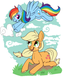 Size: 558x680 | Tagged: safe, artist:lulubell, applejack, rainbow dash, g4, female, lesbian, ship:appledash, shipping, unshorn fetlocks