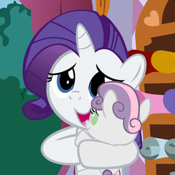 Size: 3200x3200 | Tagged: safe, artist:beavernator, rarity, sweetie belle, pony, g4, baby, baby belle, baby pony, cute, diasweetes, fabric, female, filly, filly rarity, foal, holding a pony, raribetes, younger