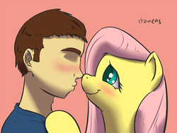 Size: 1000x750 | Tagged: safe, artist:draneas, fluttershy, human, g4, 30 minute art challenge, blushing, interspecies, nuzzling