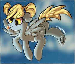 Size: 986x842 | Tagged: safe, artist:velexane, derpy hooves, pegasus, pony, g4, alternate hairstyle, female, mare, pigtails