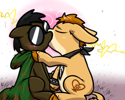 Size: 500x400 | Tagged: safe, artist:pokehidden, oc, oc only, oc:0r0ch1, oc:ponyhidden, gay, jackass, kissing, male