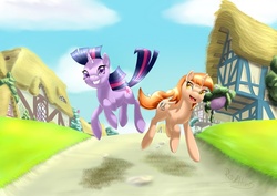 Size: 1000x707 | Tagged: safe, artist:rayhiros, twilight sparkle, oc, g4, happy, jumping, playful, ponyville