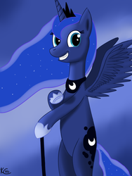 Size: 600x800 | Tagged: safe, artist:kingcobra50, princess luna, pony, g4, bipedal, cane, female, joseph ducreux, solo