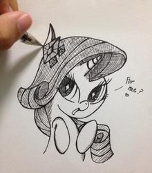 Size: 844x960 | Tagged: safe, artist:thet-rex, rarity, human, g4, grayscale, hand, traditional art