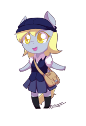 Size: 1896x2787 | Tagged: safe, artist:mylittlesheepy, derpy hooves, anthro, g4, bag, chibi, clothes, colored pupils, female, schoolgirl, simple background, solo, transparent background, underp