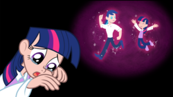 Size: 1920x1080 | Tagged: safe, artist:trinityinyang, shining armor, twilight sparkle, human, a canterlot wedding, g4, brother and sister, clothes, crying, female, human coloration, humanized, male, not creepy, pointy people, sad, scene interpretation, sweater