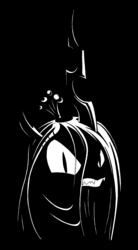 Size: 1169x2121 | Tagged: safe, artist:azdaracylius, queen chrysalis, changeling, changeling queen, g4, angry, dark, female, monochrome, portrait, silhouette, solo