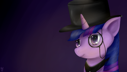 Size: 1920x1080 | Tagged: safe, artist:prosper58, twilight sparkle, pony, g4, female, hat, monocle, portrait, solo