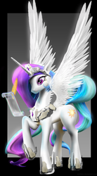 Size: 2200x4000 | Tagged: safe, artist:wylfden, princess celestia, cyborg, g4, cyberpunk, female, hologram, solo, wip