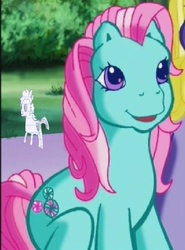 Size: 453x612 | Tagged: safe, edit, edited screencap, screencap, minty, oc, oc:sketchy the notebook pony, g3, the runaway rainbow, lined paper